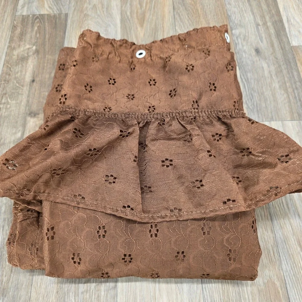Vintage Brown Eyelet Ruffle Shower Curtain Valance Top Cottagecore 61x70